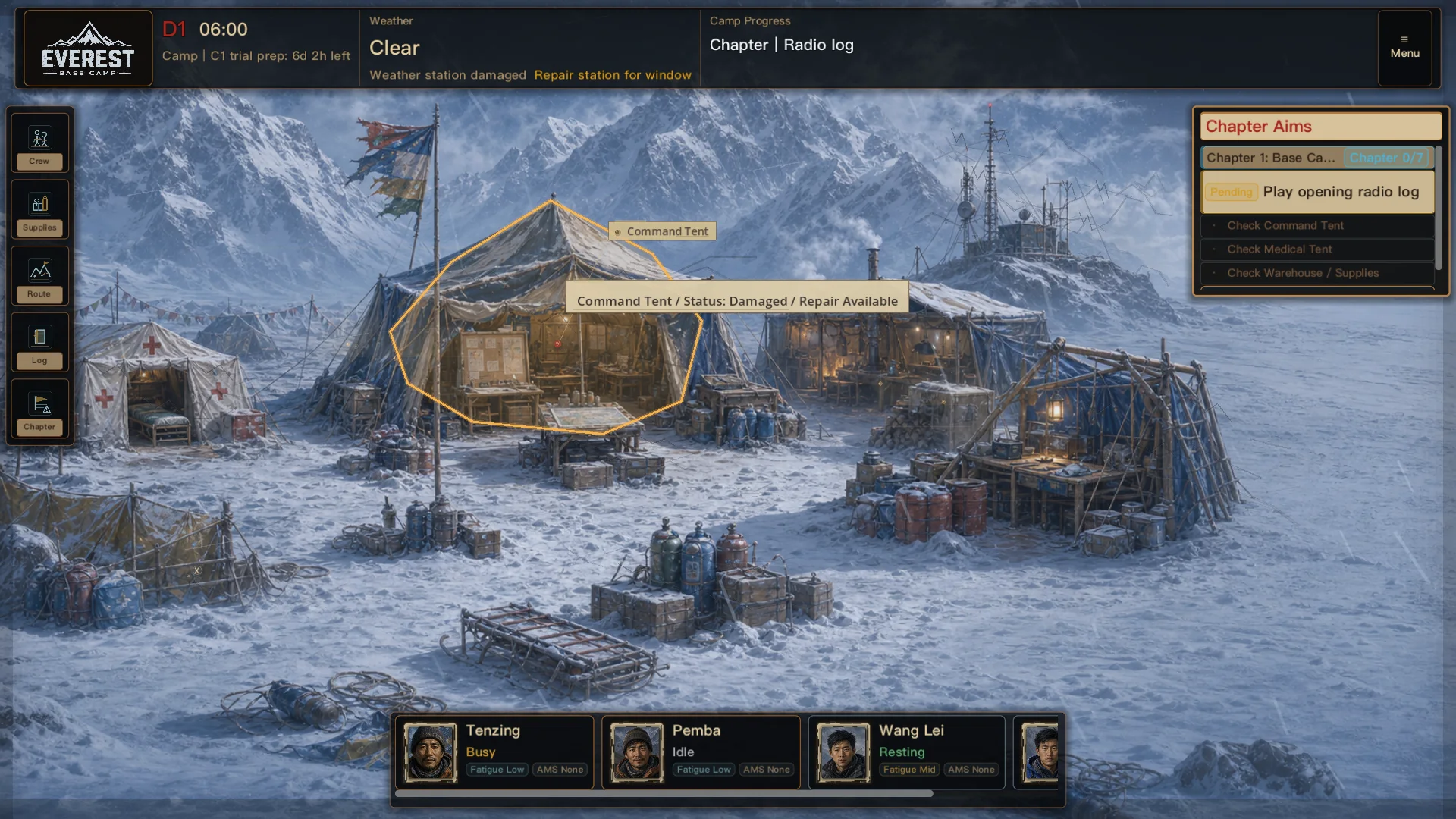 Current game view with the command tent selected
